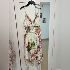 FARM Rio Delicate Forest Eyelet Printed Asymmetrical Handkerchief Dress Medium